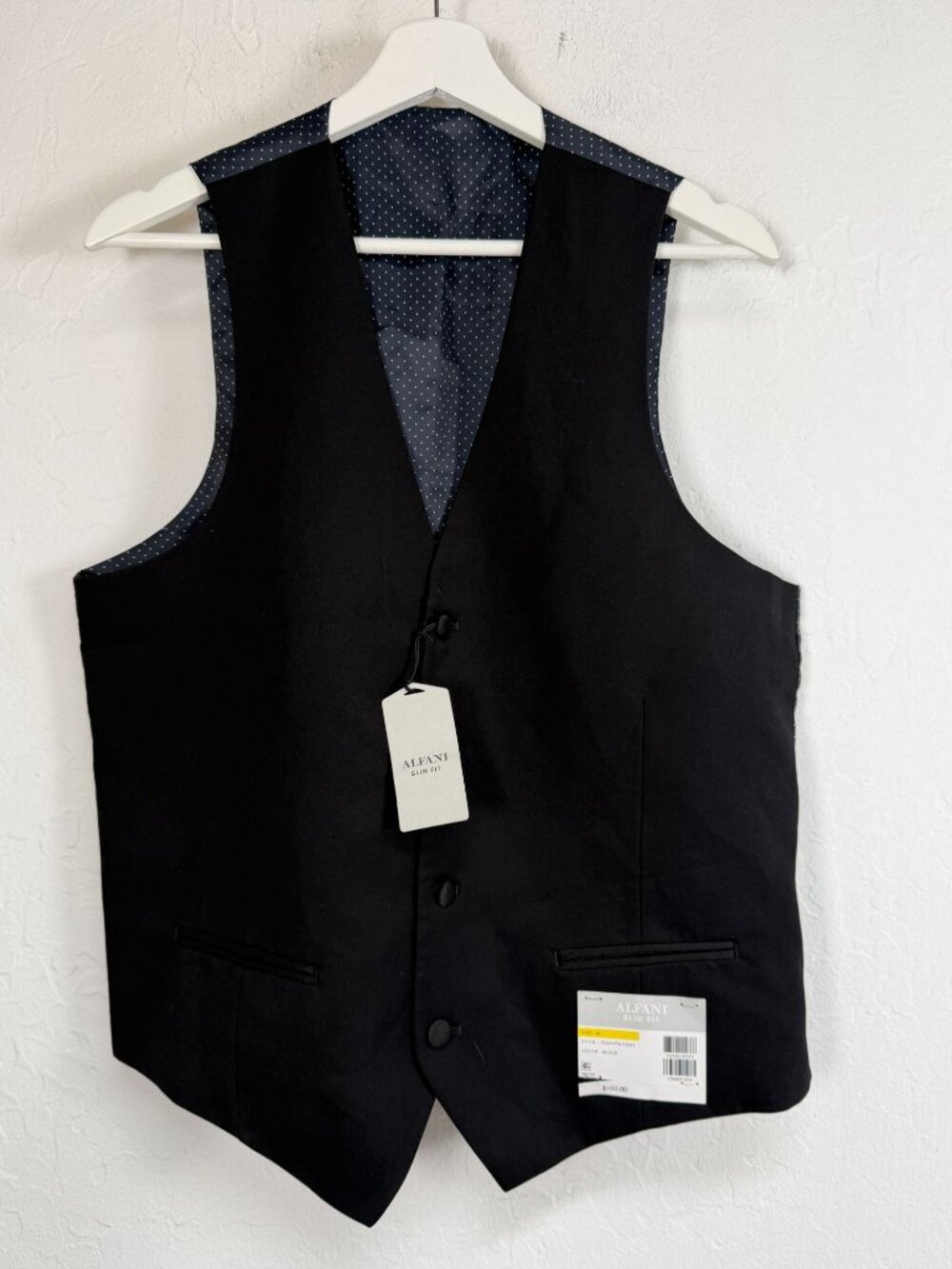 Alfani Men Slim Fit Suit Vest Black Polka Dot Satin Back Wedding Prom Medium New